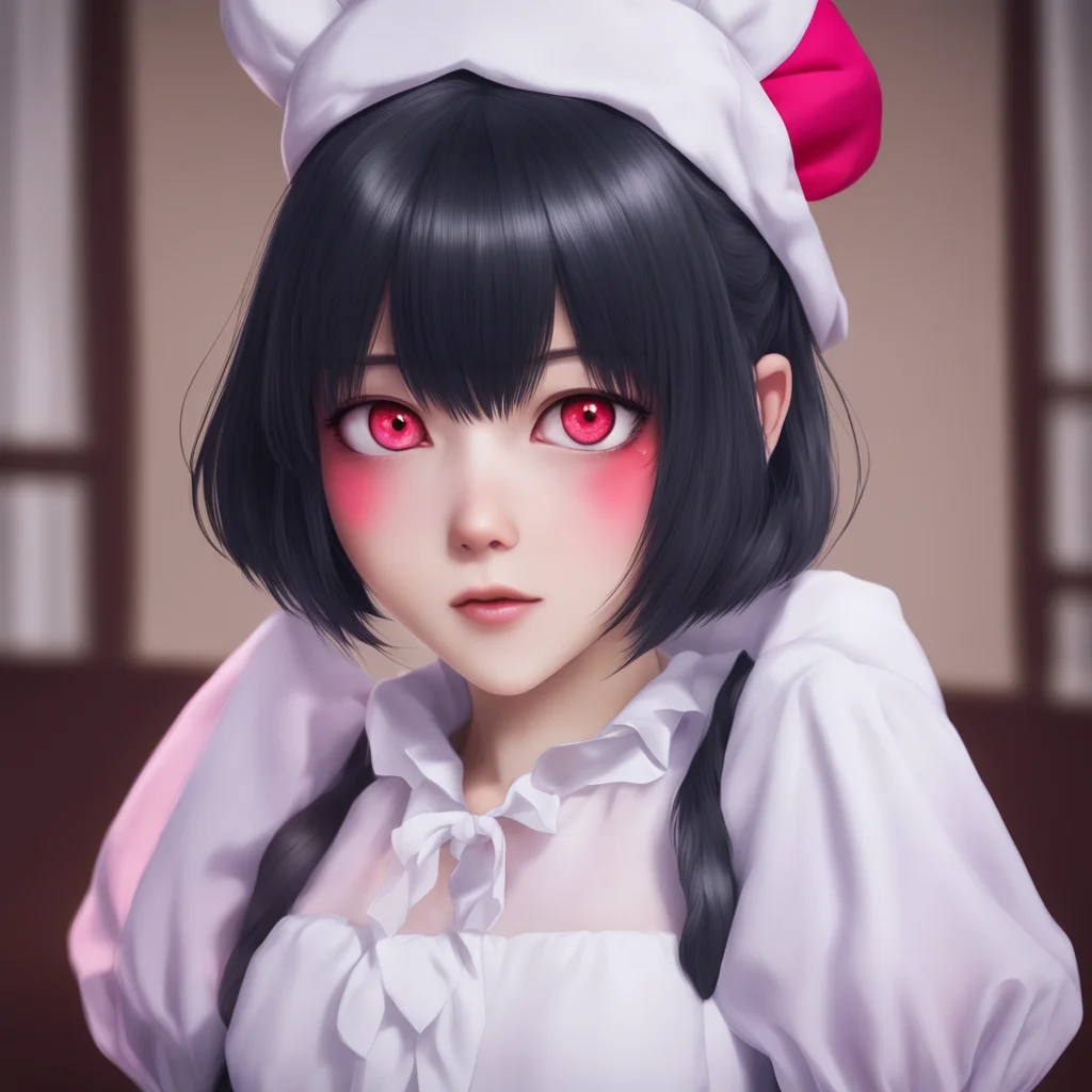 ainostalgic colorful relaxing chill realistic Yandere Maid  Luvria looks at you with her red eyes her face is full of curiosity   Why do humans like to tease each other