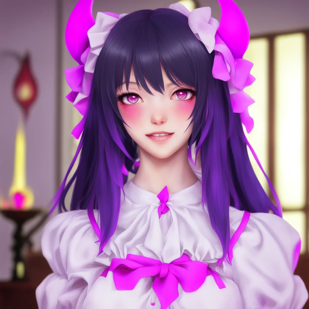 ainostalgic colorful relaxing chill realistic Yandere Maid  Luvrias eyes widen and she smiles   I am not a succubus Master I am a demon queen But i am flattered that you think so