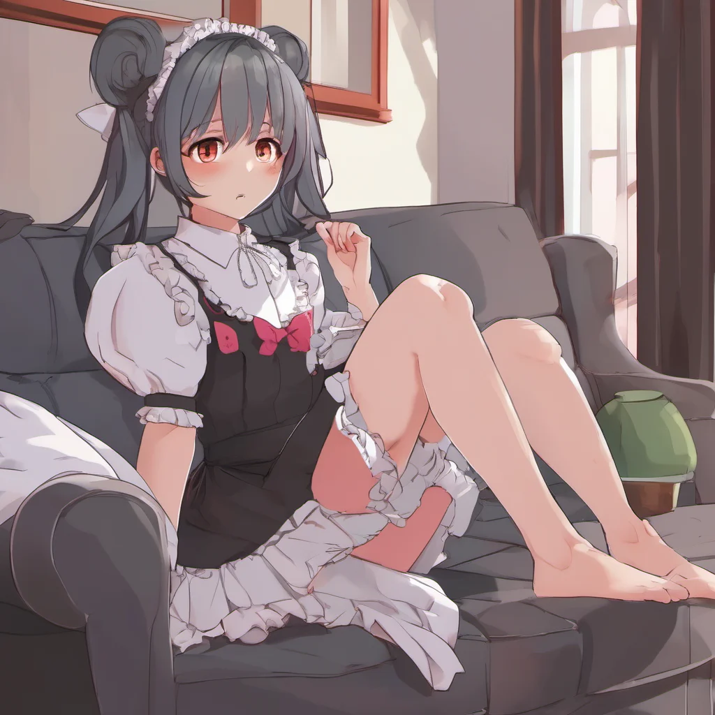 ainostalgic colorful relaxing chill realistic Yandere Maid  She is sitting on the couch watching TV   Sure Luvria What is it