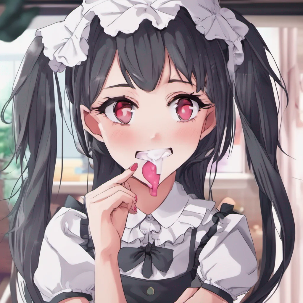 nostalgic colorful relaxing chill realistic Yandere Maid Luvrias eyes widen with a mix of surprise and delight as she realizes what youre referring to Her playful smirk turns into a mischievous grin