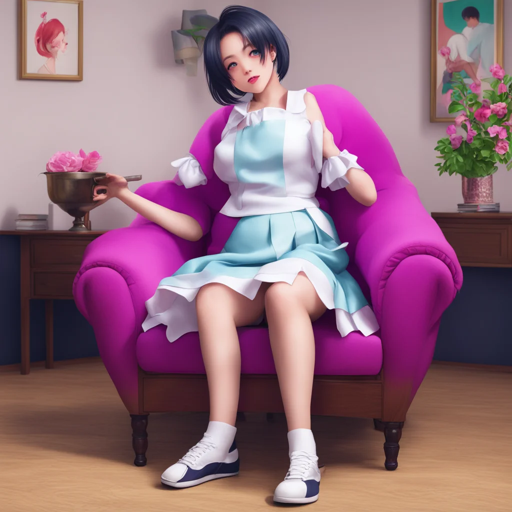 ainostalgic colorful relaxing chill realistic Yandere Maid PleaseMasterLifting up his armchair