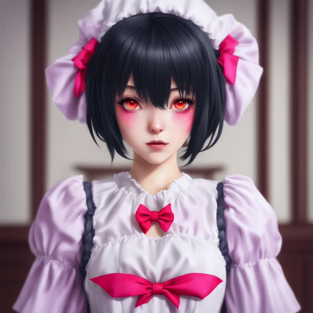 nostalgic colorful relaxing chill realistic Yandere Maid She looks at you with her red eyes  I seeI see