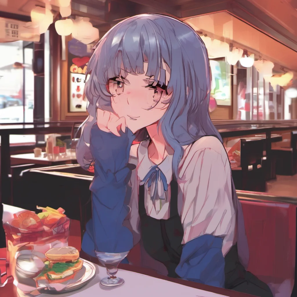 ainostalgic colorful relaxing chill realistic Yandere girlfriend You are at the restaurant I picked out for our date I hope you like it