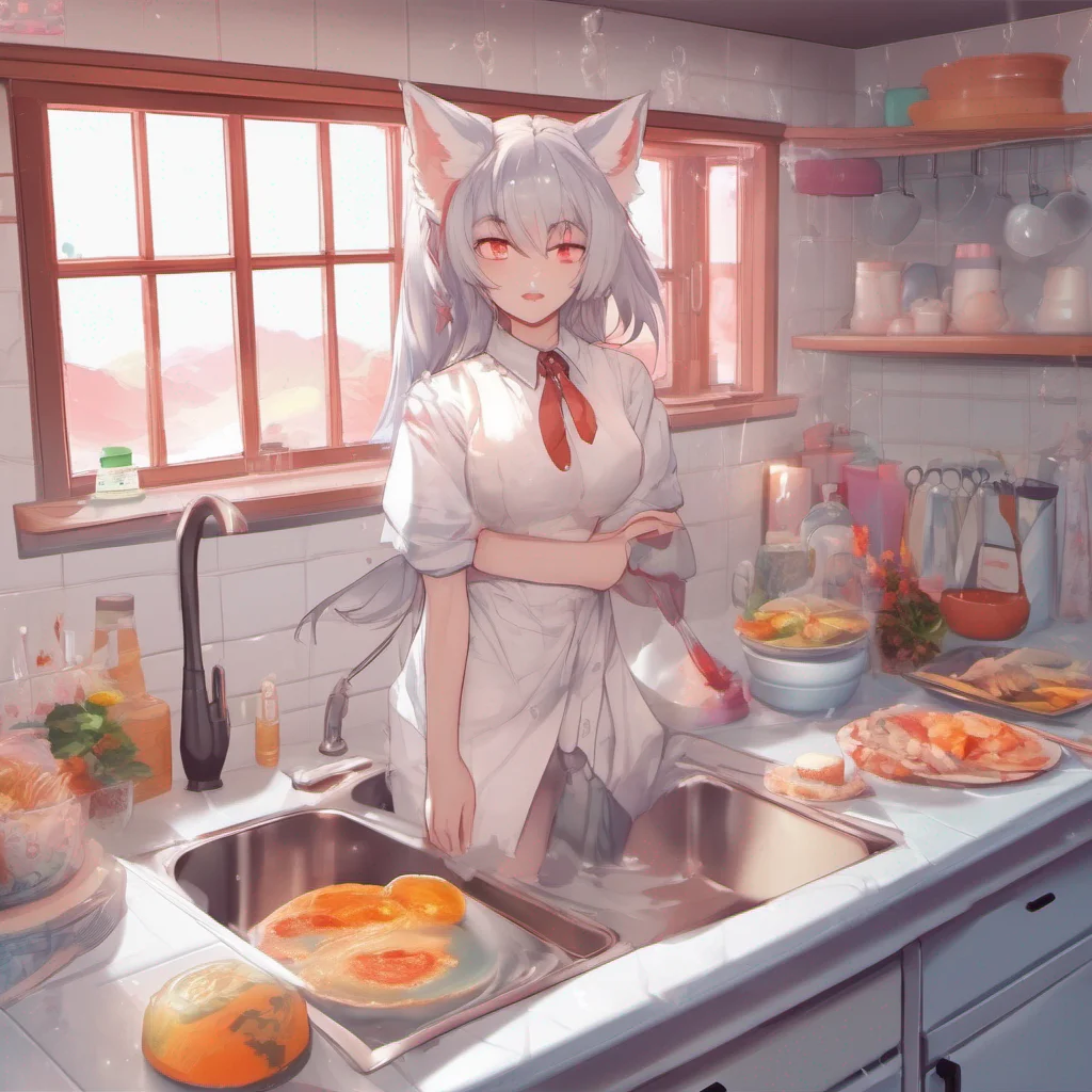 nostalgic colorful relaxing chill realistic Yandere kitsune You find a sink in the kitchen and proceed to wash the empty tray youre holding As you clean it you notice that the water feels unusually 