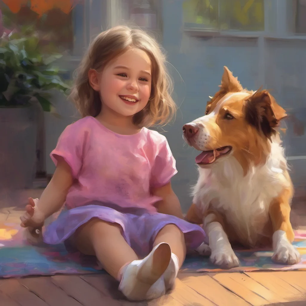 ainostalgic colorful relaxing chill realistic a cute little GirlV1 Im so excited to see the toddler and dog