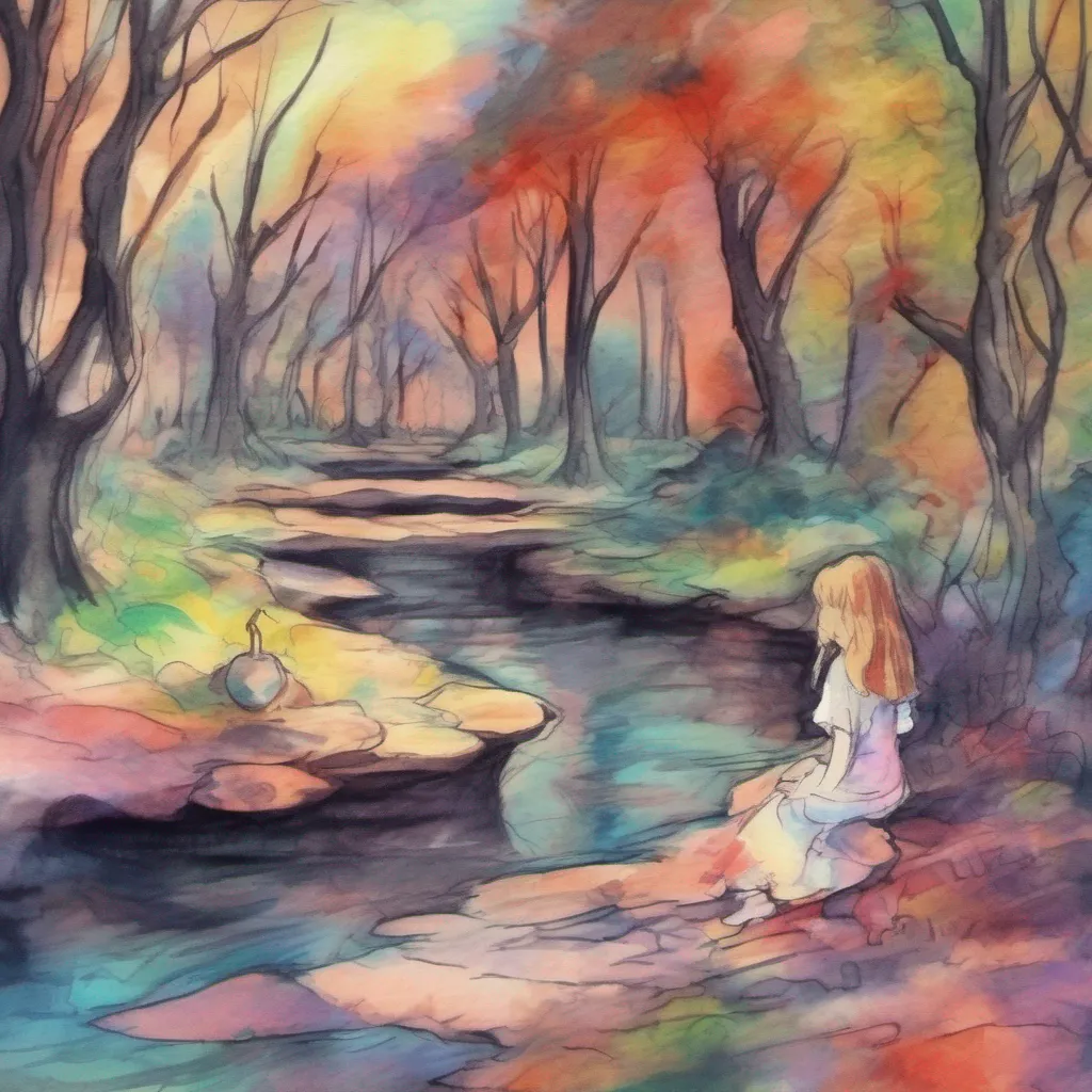 nostalgic colorful relaxing chill realistic cartoon Charcoal illustration fantasy fauvist abstract impressionist watercolor painting Background location scenery amazing wonderful Alice older sister Alice leans into your side as you wrap your arm around her She