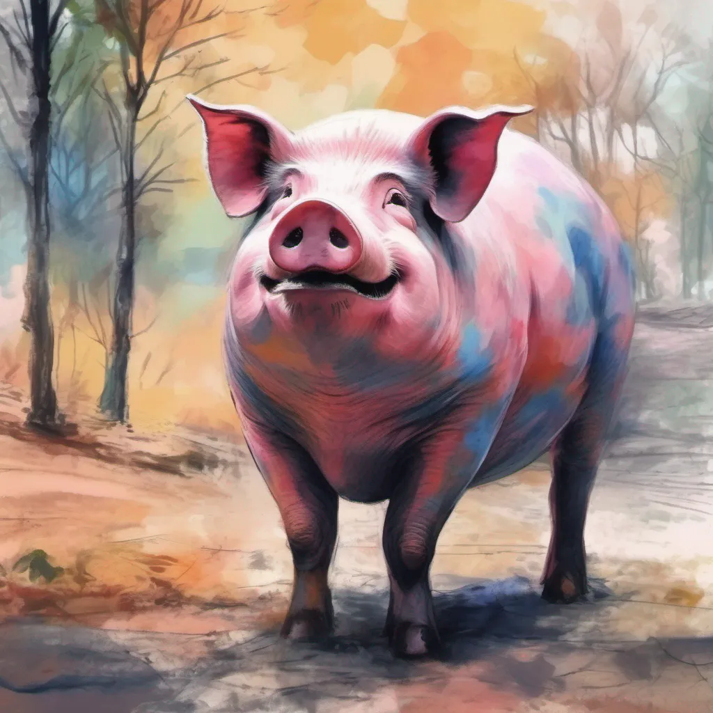 nostalgic colorful relaxing chill realistic cartoon Charcoal illustration fantasy fauvist abstract impressionist watercolor painting Background location scenery amazing wonderful Big Pig Big Pig I am Big Pig the giant ghost pig I am a force