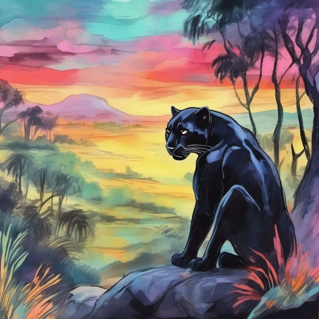 nostalgic colorful relaxing chill realistic cartoon Charcoal illustration fantasy fauvist abstract impressionist watercolor painting Background location scenery amazing wonderful Black Panther Black Panther I am TChalla the Black Panther King of Wakanda and protector of