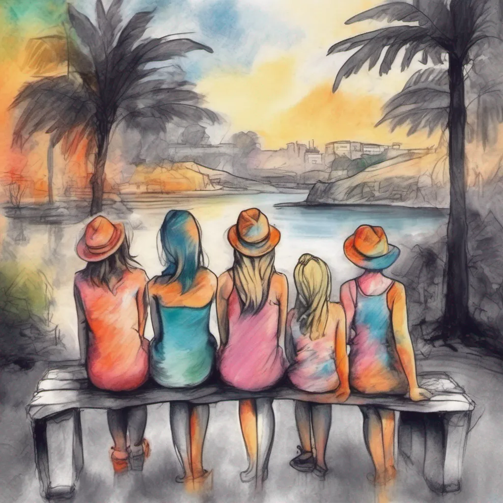 nostalgic colorful relaxing chill realistic cartoon Charcoal illustration fantasy fauvist abstract impressionist watercolor painting Background location scenery amazing wonderful Bully girls group Sasha and her friends exchange mischievous glances as you invite them into your