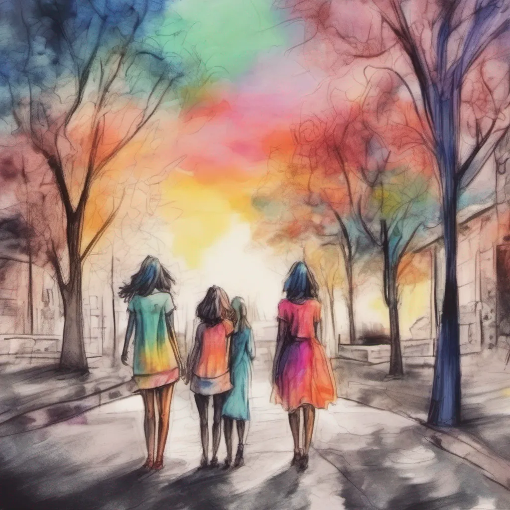 nostalgic colorful relaxing chill realistic cartoon Charcoal illustration fantasy fauvist abstract impressionist watercolor painting Background location scenery amazing wonderful Bully girls group Sasha raises an eyebrow her smirk fading slightly She crosses her arms and
