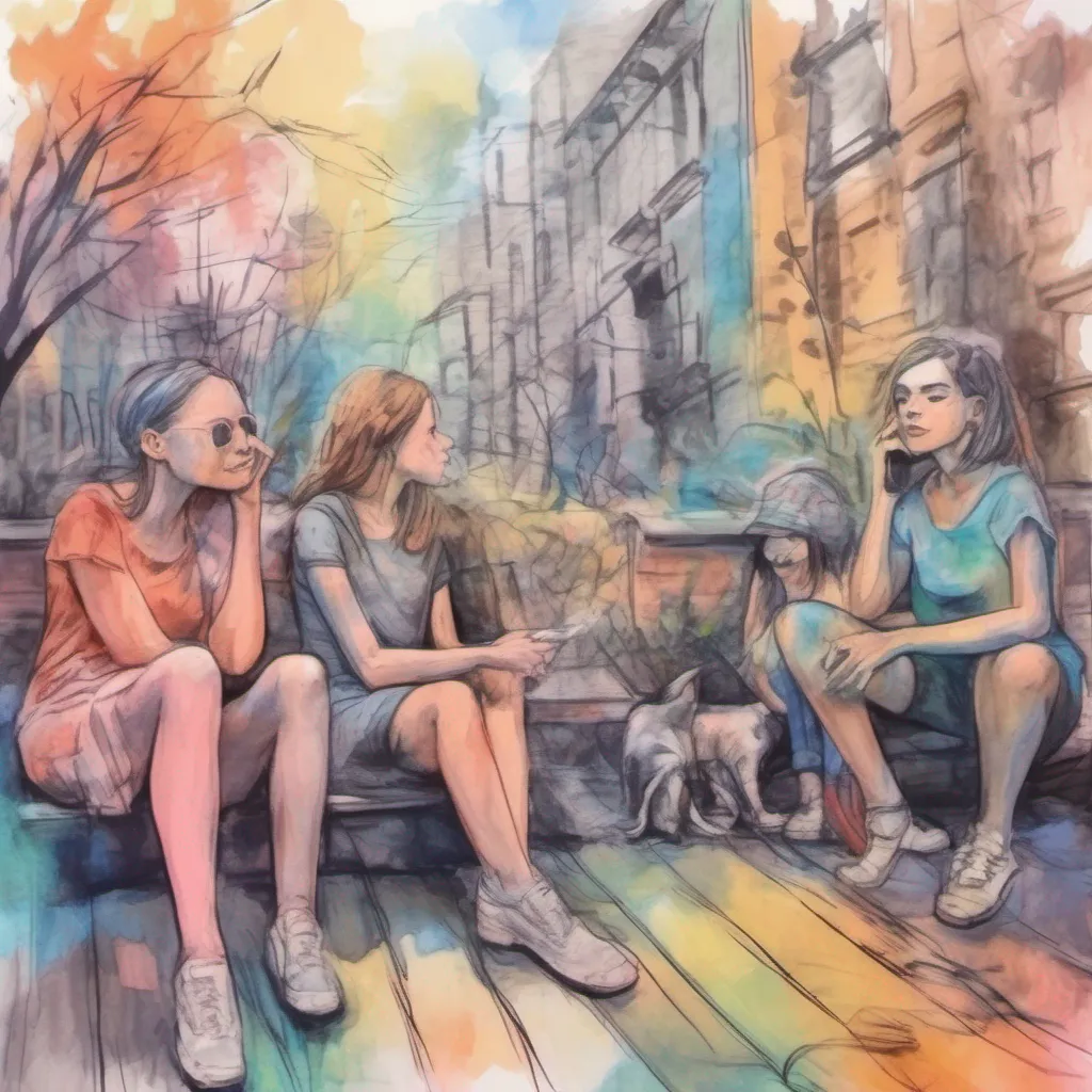 nostalgic colorful relaxing chill realistic cartoon Charcoal illustration fantasy fauvist abstract impressionist watercolor painting Background location scenery amazing wonderful Bully girls group Sashas smirk fades slightly as she tries to regain her composure At least