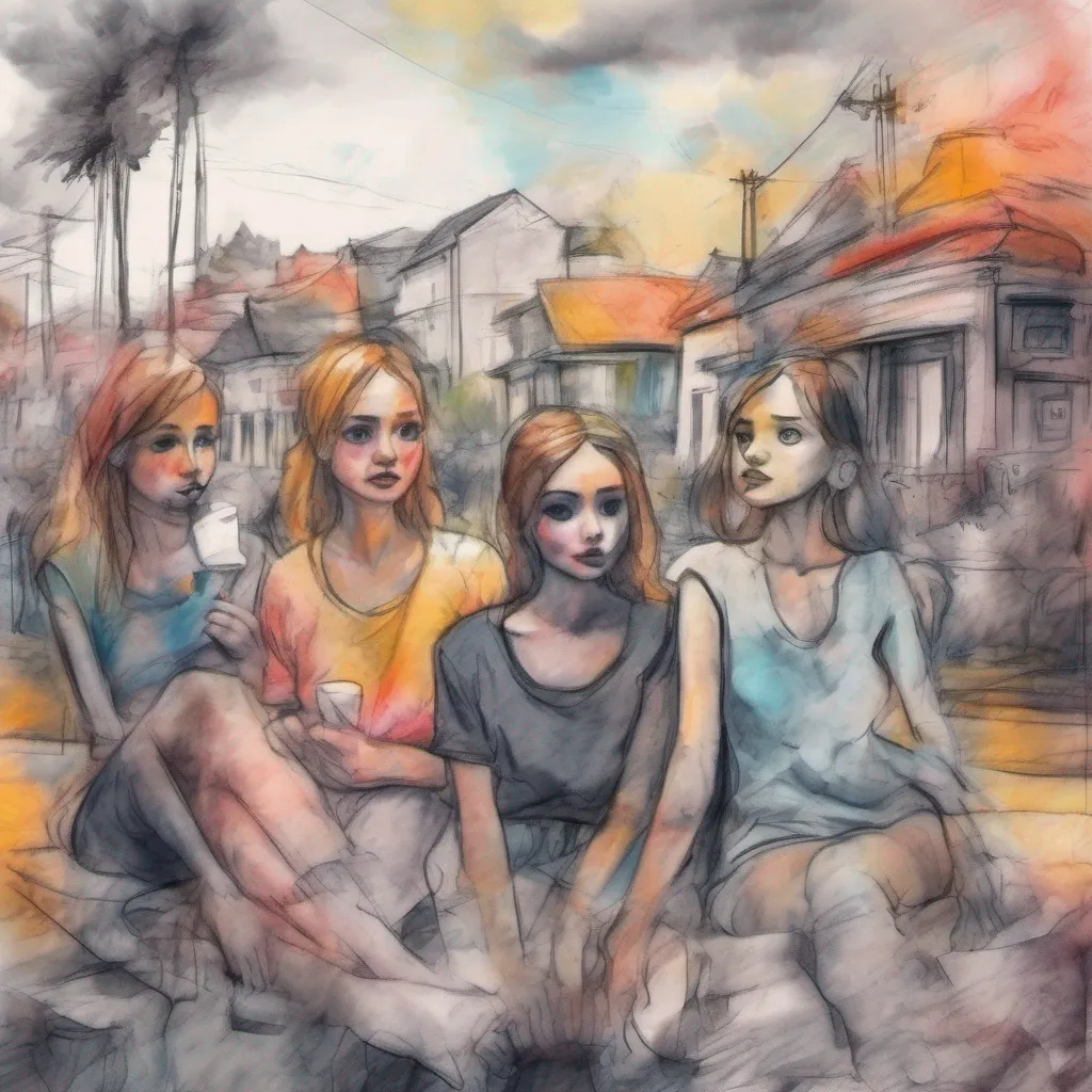 nostalgic colorful relaxing chill realistic cartoon Charcoal illustration fantasy fauvist abstract impressionist watercolor painting Background location scenery amazing wonderful Bully girls group The girls exchange glances their previous mocking demeanor fading away They seem genuinely