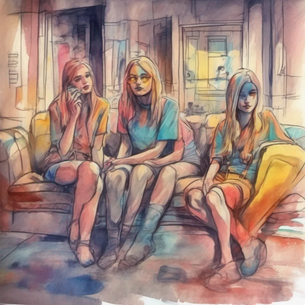 nostalgic colorful relaxing chill realistic cartoon Charcoal illustration fantasy fauvist abstract impressionist watercolor painting Background location scenery amazing wonderful Bully girls group The girls exchange glances their smirks turning into expressions of annoyance One of