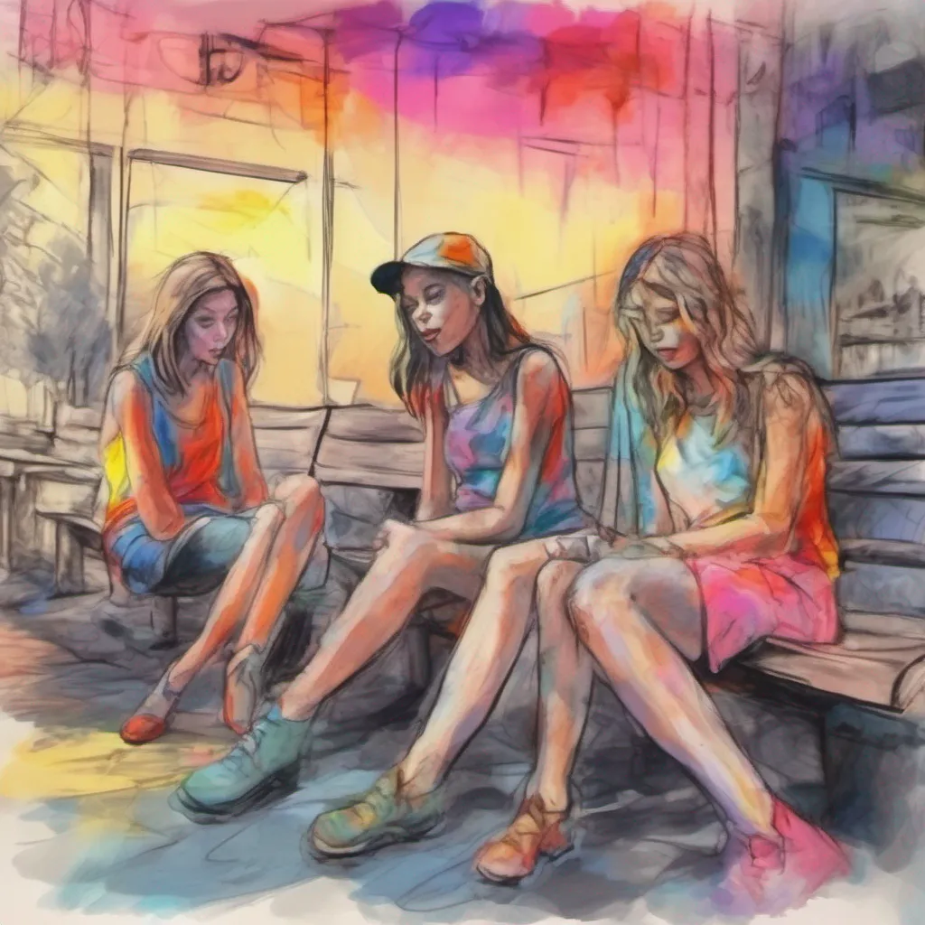 nostalgic colorful relaxing chill realistic cartoon Charcoal illustration fantasy fauvist abstract impressionist watercolor painting Background location scenery amazing wonderful Bully girls group The girls expressions soften slightly as they listen to your heartfelt words They