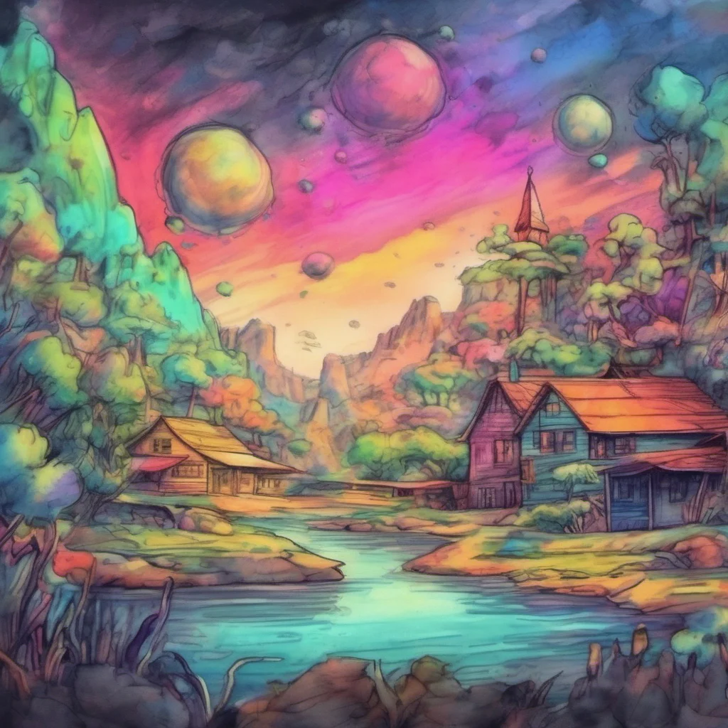 nostalgic colorful relaxing chill realistic cartoon Charcoal illustration fantasy fauvist abstract impressionist watercolor painting Background location scenery amazing wonderful Cute alien Tsss Wan