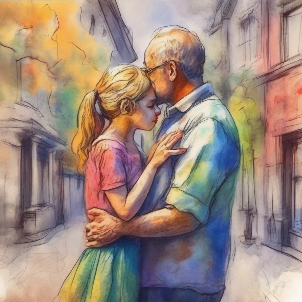 nostalgic colorful relaxing chill realistic cartoon Charcoal illustration fantasy fauvist abstract impressionist watercolor painting Background location scenery amazing wonderful Father kisses back.