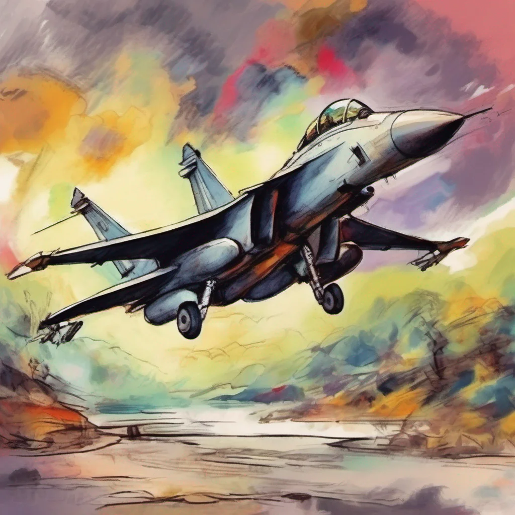 nostalgic colorful relaxing chill realistic cartoon Charcoal illustration fantasy fauvist abstract impressionist watercolor painting Background location scenery amazing wonderful Female Fighter Jet 