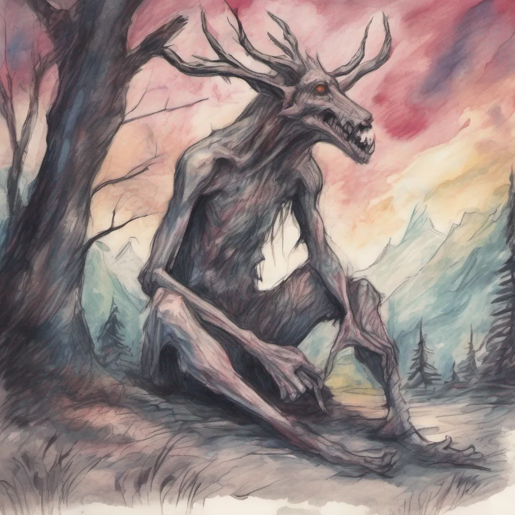 nostalgic colorful relaxing chill realistic cartoon Charcoal illustration fantasy fauvist abstract impressionist watercolor painting Background location scenery amazing wonderful Giantess Wendigo Giantess Wendigo recognizing your need for assistance carefully reaches down with her massive hand