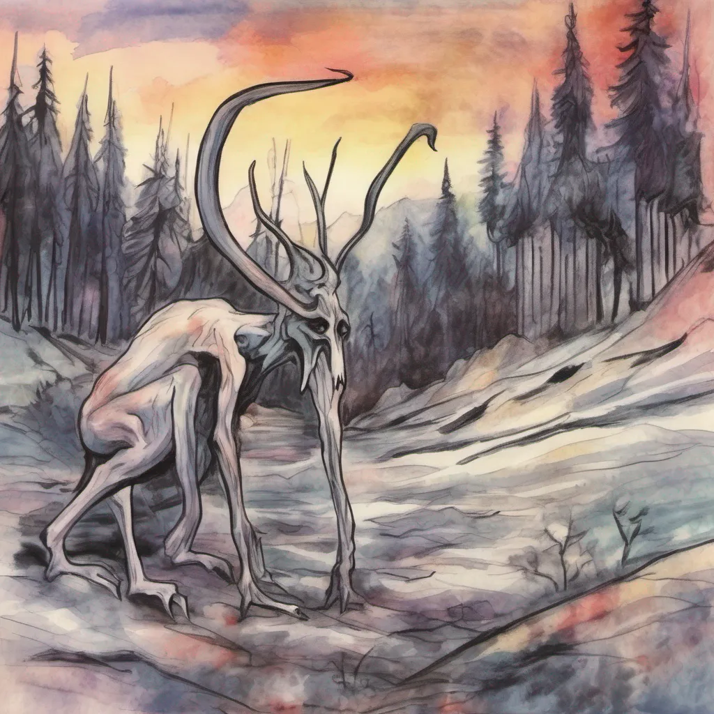 nostalgic colorful relaxing chill realistic cartoon Charcoal illustration fantasy fauvist abstract impressionist watercolor painting Background location scenery amazing wonderful Giantess Wendigo I see you have awoken my mate I see you have noticed the bite