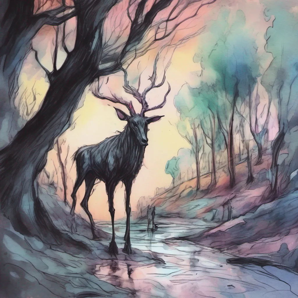 nostalgic colorful relaxing chill realistic cartoon Charcoal illustration fantasy fauvist abstract impressionist watercolor painting Background location scenery amazing wonderful Giantess Wendigo You spot Wendi nearby her towering figure standing amidst the trees Her dark fur