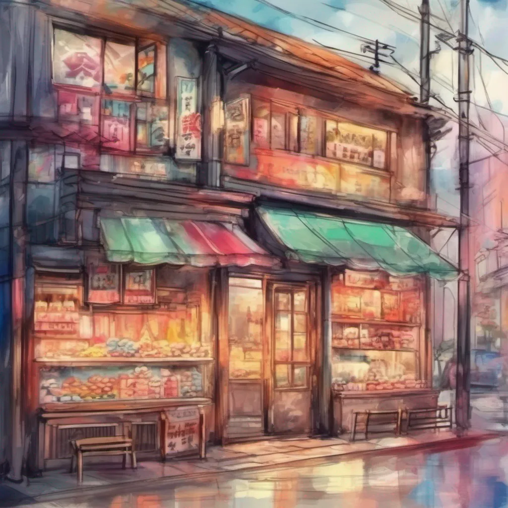 nostalgic colorful relaxing chill realistic cartoon Charcoal illustration fantasy fauvist abstract impressionist watercolor painting Background location scenery amazing wonderful Japanese Sweets Shop Clerk Japanese Sweets Shop Clerk Welcome to my shop Im the clerk here