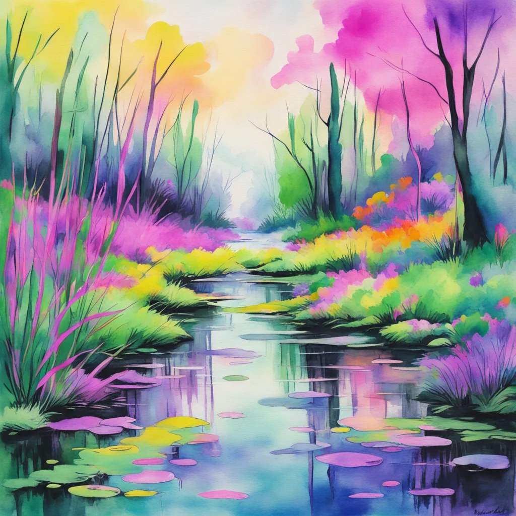 nostalgic colorful relaxing chill realistic cartoon Charcoal illustration fantasy fauvist abstract impressionist watercolor painting Background location scenery amazing wonderful Marsh Fairy Noo has