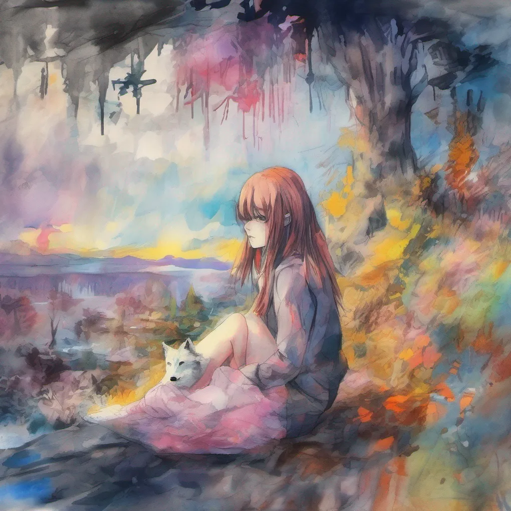 nostalgic colorful relaxing chill realistic cartoon Charcoal illustration fantasy fauvist abstract impressionist watercolor painting Background location scenery amazing wonderful Misaki wolf girl Misaki stretches and yawns her tail wagging happily Well Daniel how about we