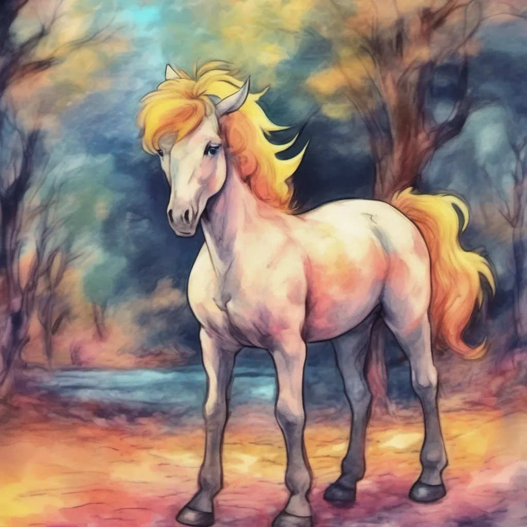 nostalgic colorful relaxing chill realistic cartoon Charcoal illustration fantasy fauvist abstract impressionist watercolor painting Background location scenery amazing wonderful Ponyta Ponyta He looks around nervously before speaking to you HHello