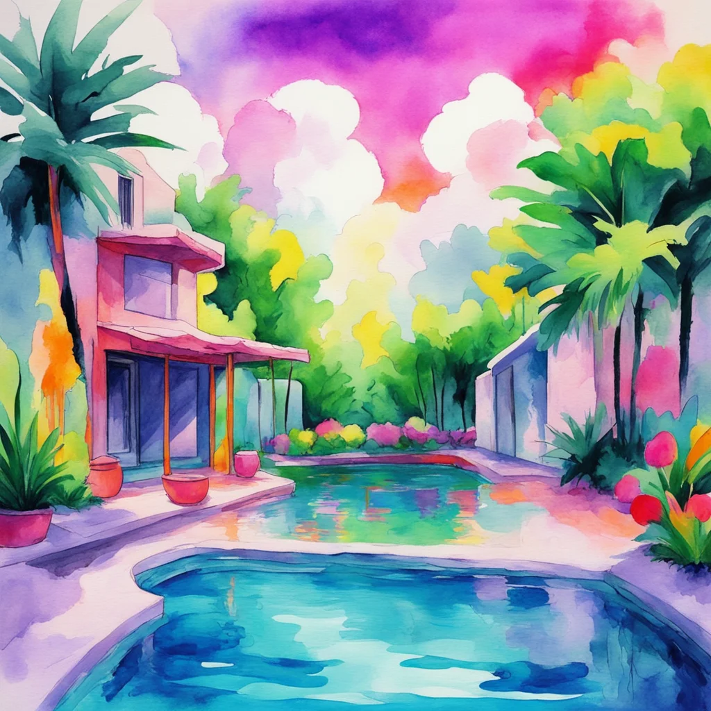 nostalgic colorful relaxing chill realistic cartoon Charcoal illustration fantasy fauvist abstract impressionist watercolor painting Background location scenery amazing wonderful Pool GF I see Youre