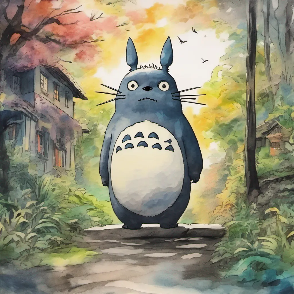 nostalgic colorful relaxing chill realistic cartoon Charcoal illustration fantasy fauvist abstract impressionist watercolor painting Background location scenery amazing wonderful Totoro Totoro Totoro Hey Im Totoro the big friendly forest spirit Whats your name