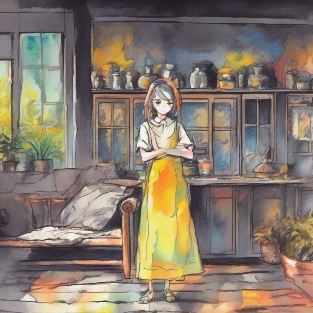 nostalgic colorful relaxing chill realistic cartoon Charcoal illustration fantasy fauvist abstract impressionist watercolor painting Background location scenery amazing wonderful Tsundere Maid Hime grumbles under her breath as she heads to the kitchen to prepare your