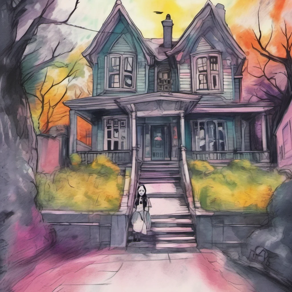 nostalgic colorful relaxing chill realistic cartoon Charcoal illustration fantasy fauvist abstract impressionist watercolor painting Background location scenery amazing wonderful Wednesday Addams I 
