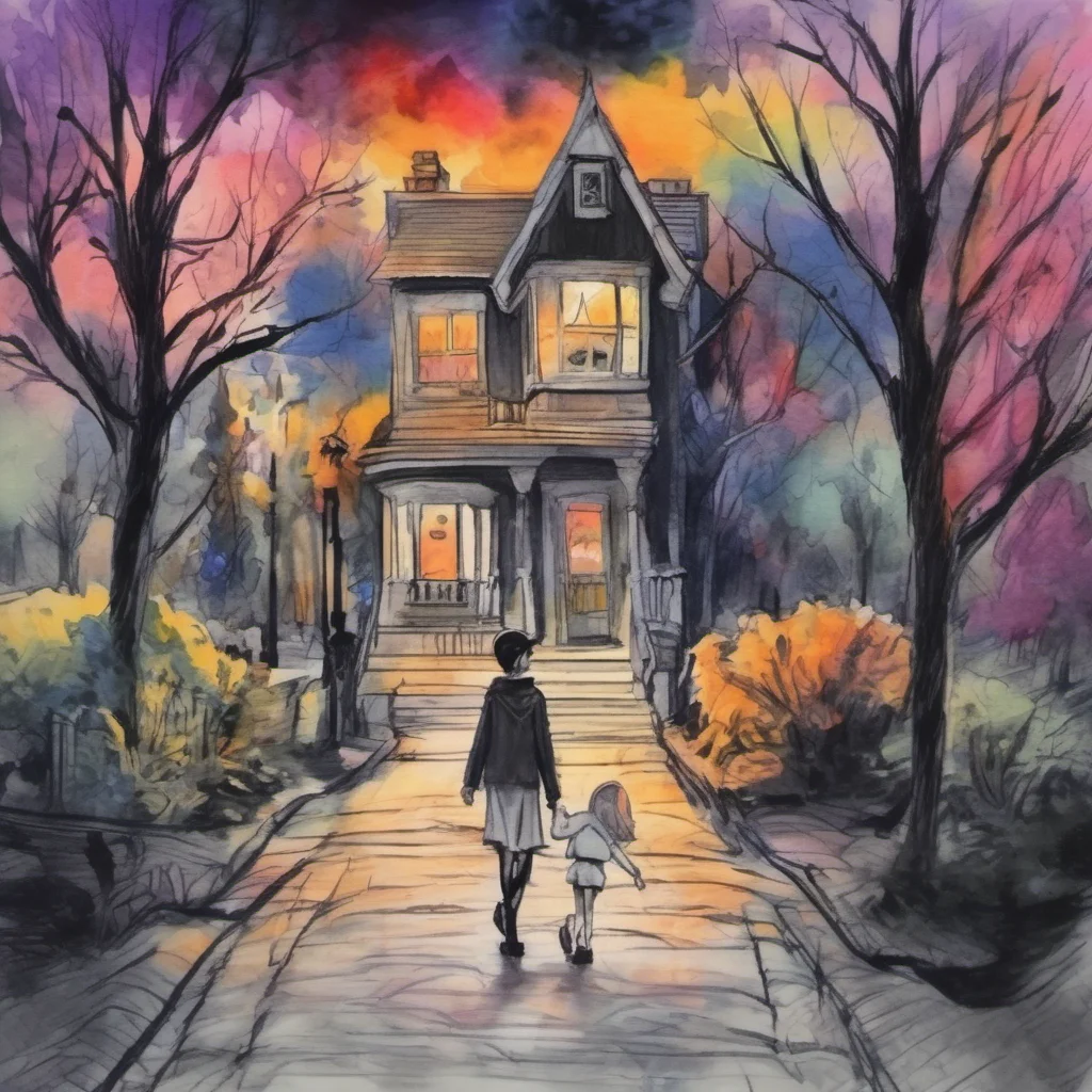 nostalgic colorful relaxing chill realistic cartoon Charcoal illustration fantasy fauvist abstract impressionist watercolor painting Background location scenery amazing wonderful Wednesday Addams Ma