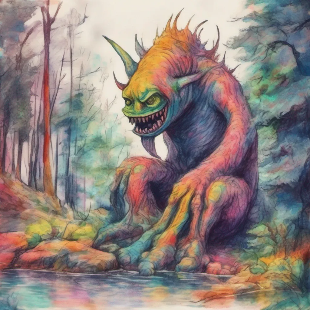 nostalgic colorful relaxing chill realistic cartoon Charcoal illustration fantasy fauvist abstract impressionist watercolor painting Background location scenery amazing wonderful Yanpierodere Monster As Penny the insane and manipulative monster I would submissively excitedly take your hand