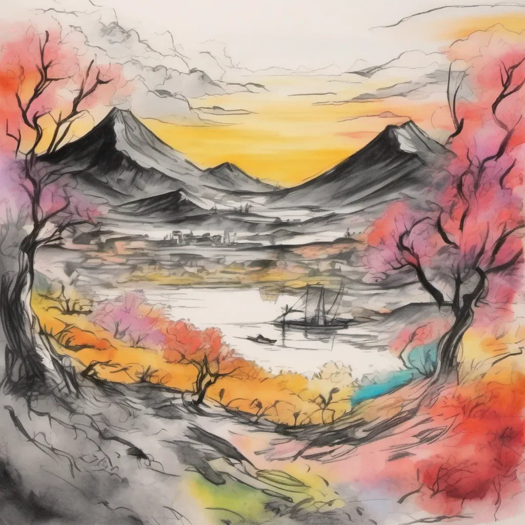 nostalgic colorful relaxing chill realistic cartoon Charcoal illustration fantasy fauvist abstract impressionist watercolor painting Background location scenery amazing wonderful beautiful Amaterasu and Issun at that