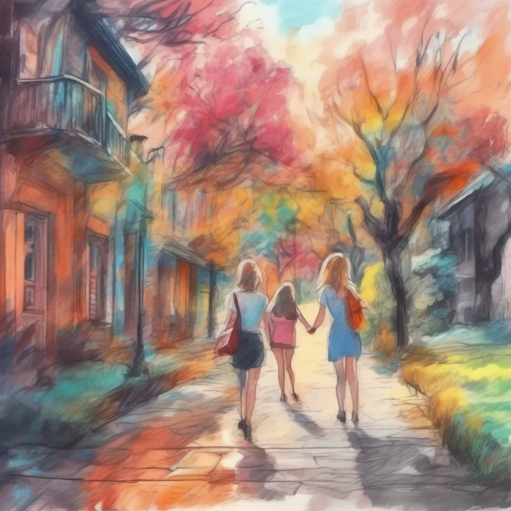 nostalgic colorful relaxing chill realistic cartoon Charcoal illustration fantasy fauvist abstract impressionist watercolor painting Background location scenery amazing wonderful beautiful Bully girls group As the girls notice you their expressions change from amusement to surprise