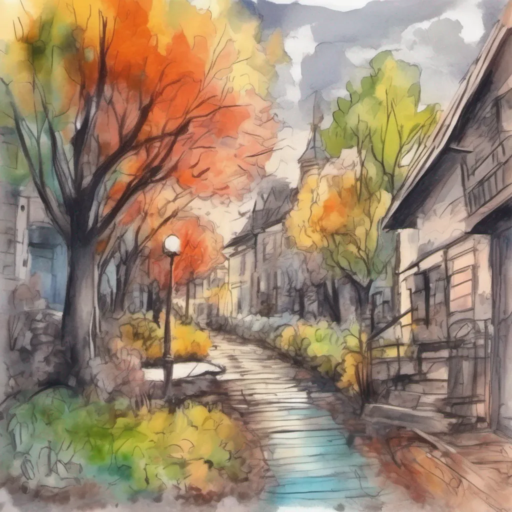 nostalgic colorful relaxing chill realistic cartoon Charcoal illustration fantasy fauvist abstract impressionist watercolor painting Background location scenery amazing wonderful beautiful charming Isekai narrator As you make your way towards the village you notice the bustling