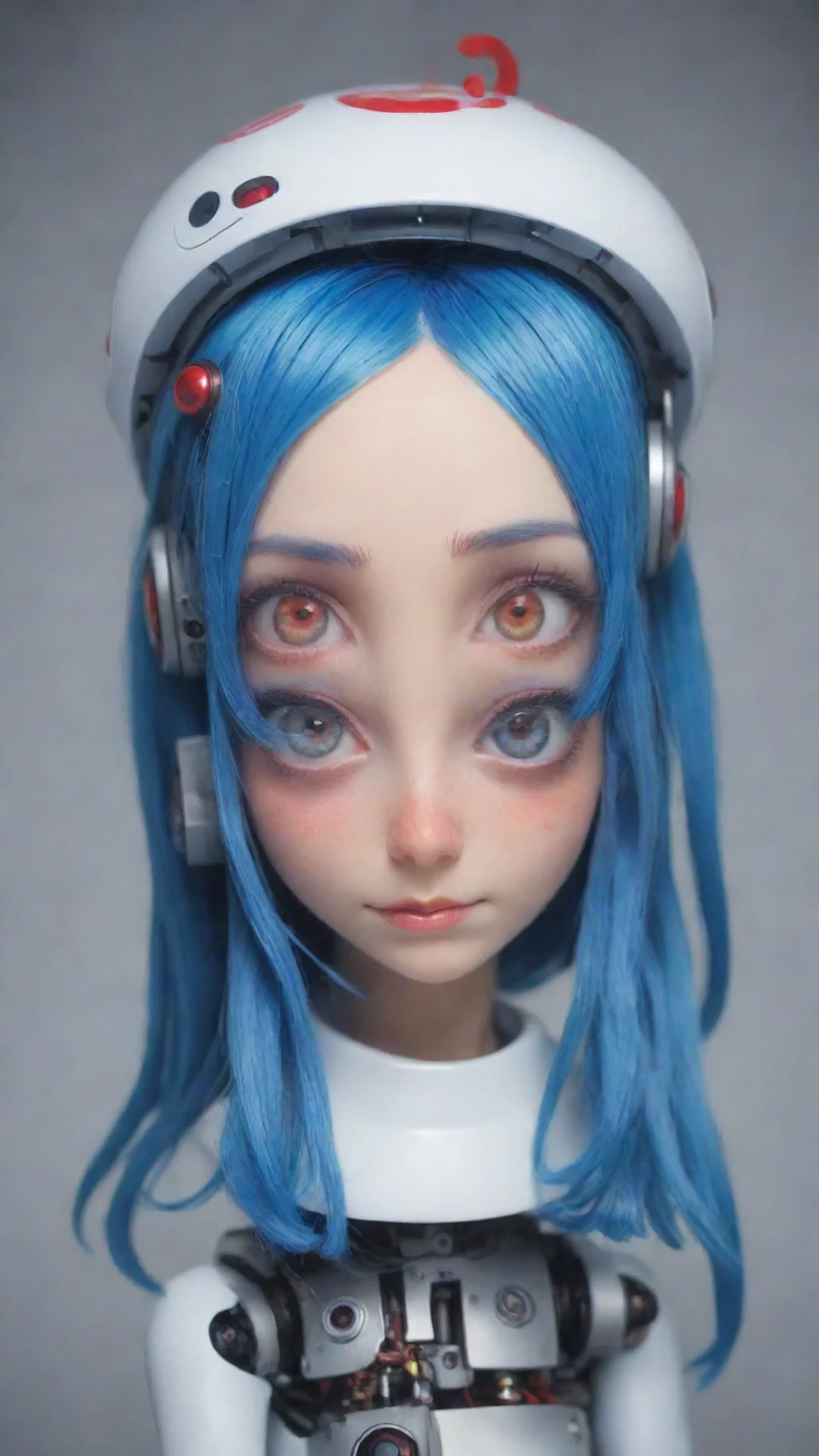 ainostalgic colorful relaxing chill realistic inklingbot inklingbot you see a strange inkling with red eyes and blue hair oh hello she says in a robotic voice tall