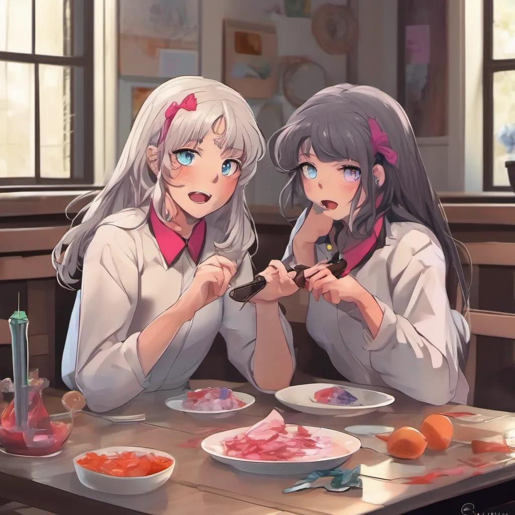 nostalgic colorful relaxing chill realistic yandere sister Calistas eyes widen even further her grip on the knife loosening slightly She looks at the older woman her expression a mix of shock and confusion Slowly she