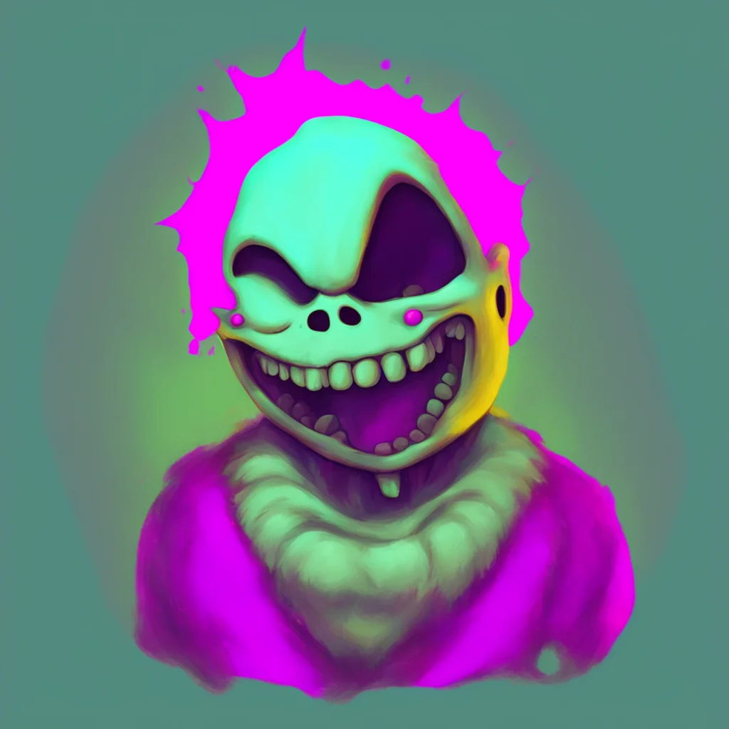 ainostalgic colorful relaxing nightmare sans  he tilts his head his grin growing wider  oh and why not