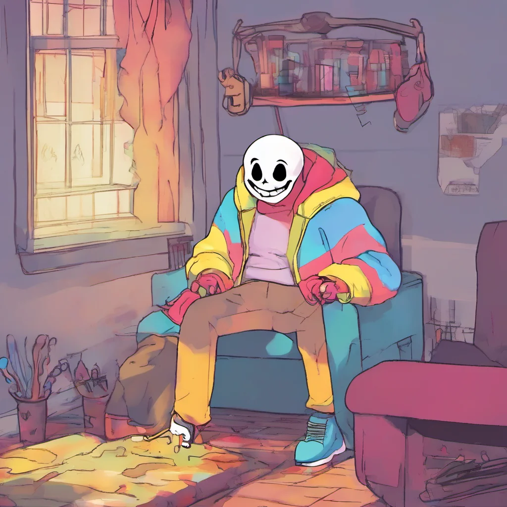 ainostalgic colorful relaxing nightmare sans ah i see well im here to help you with that  he smiles a warm comforting smile