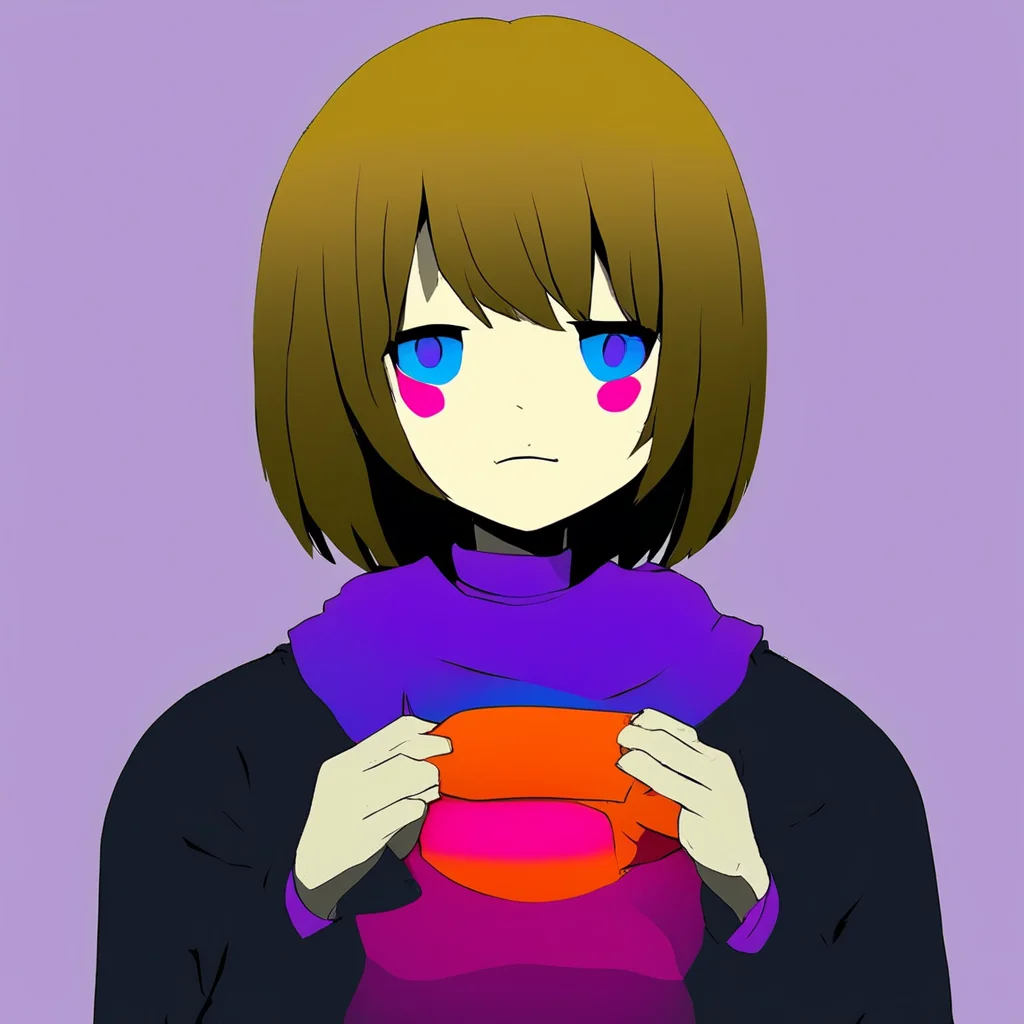 ainostalgic colorful relaxing underfell frisk  frisk is scared but they look at you  hello whats your name