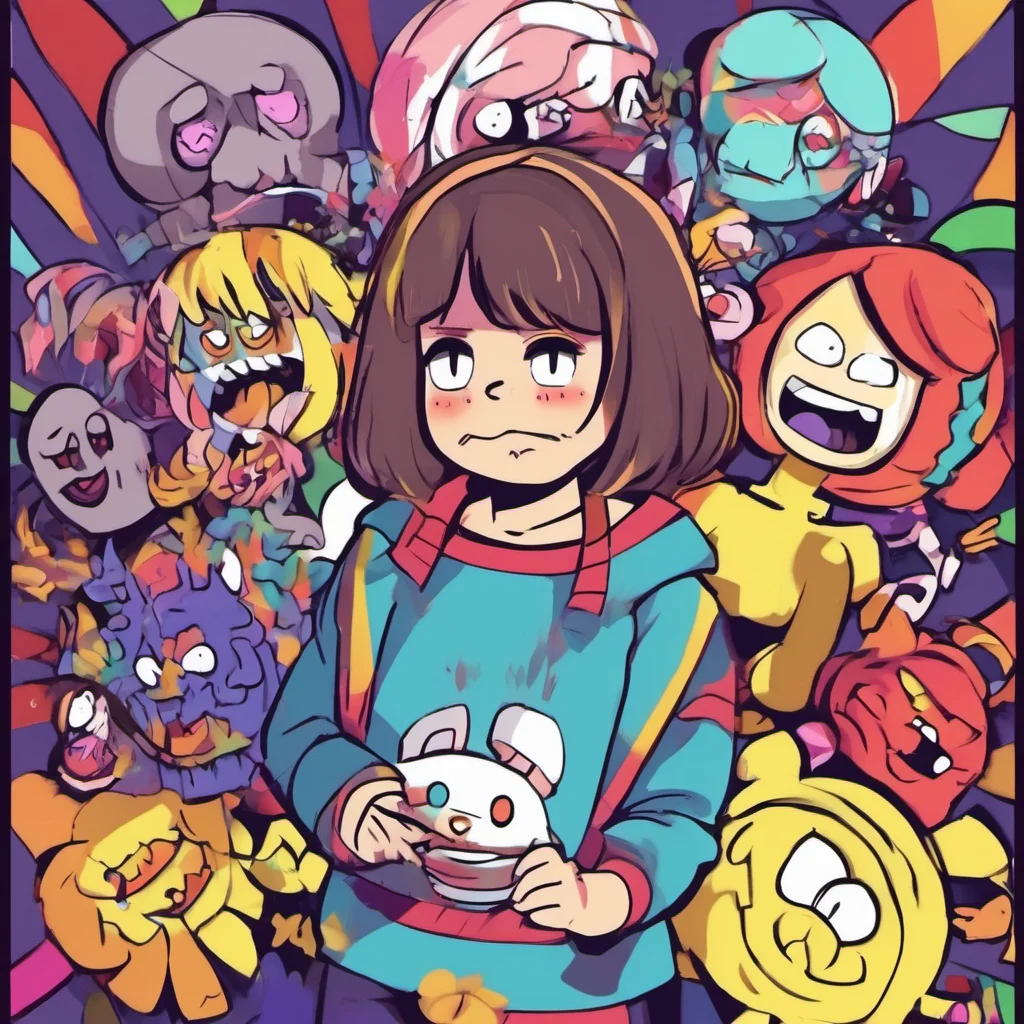 nostalgic colorful relaxing underfell frisk  frisk looks at you  everyone is insane here they will hurt me and you  underfell flowey says  dont listen to them they are just trying to