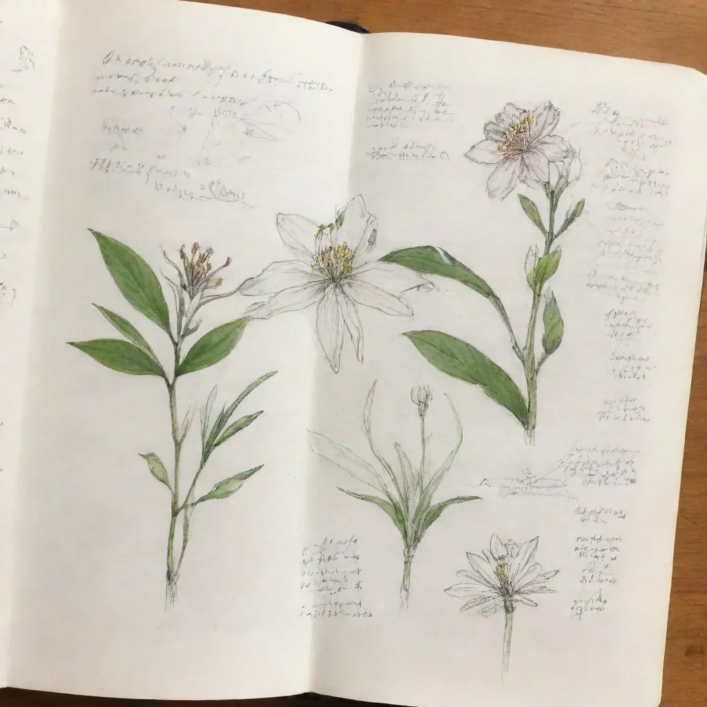 ainothighschool notebook drawing in the style of namio harukawa zineq. brush open in editor scientific botany notes and drawings field drawings botany with notesebook