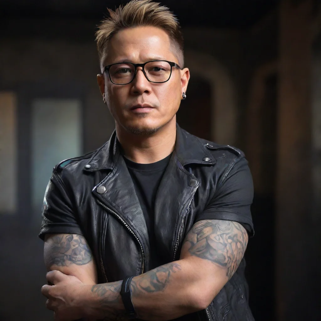 nvidia arm jensen huang tatoo sexy glasses strong masculine ripped dramatic hd amazing shot aesthetic arm shoulder tatoo leather jacket ripped nice