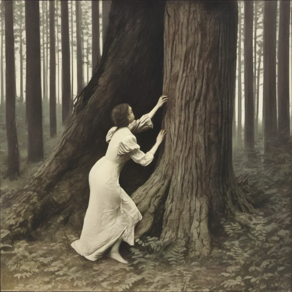 ainypha in the forest with her lover with a hand pressing a tree  amazing awesome portrait 2