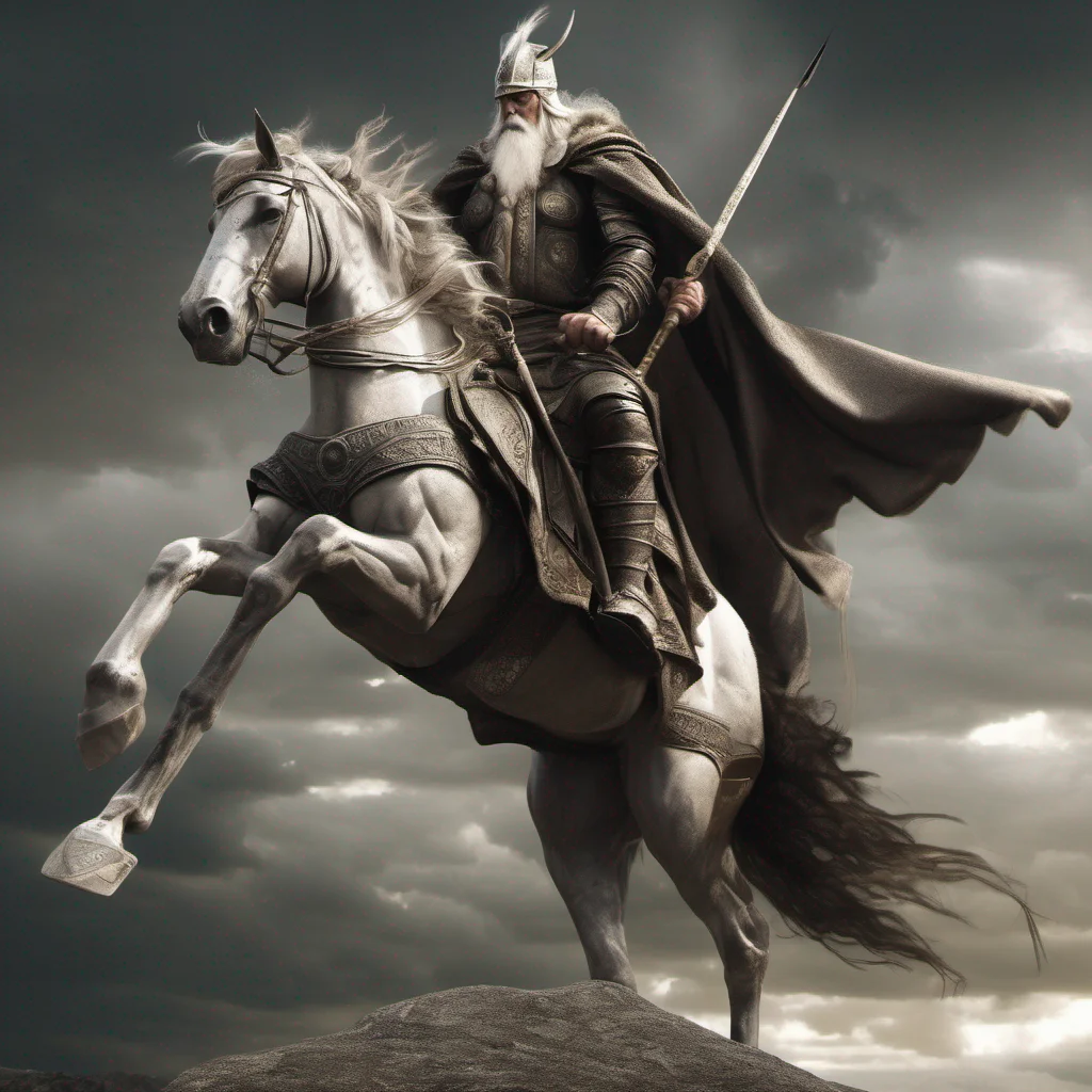 odin six legged horse spear epic photo realistic dramatic god