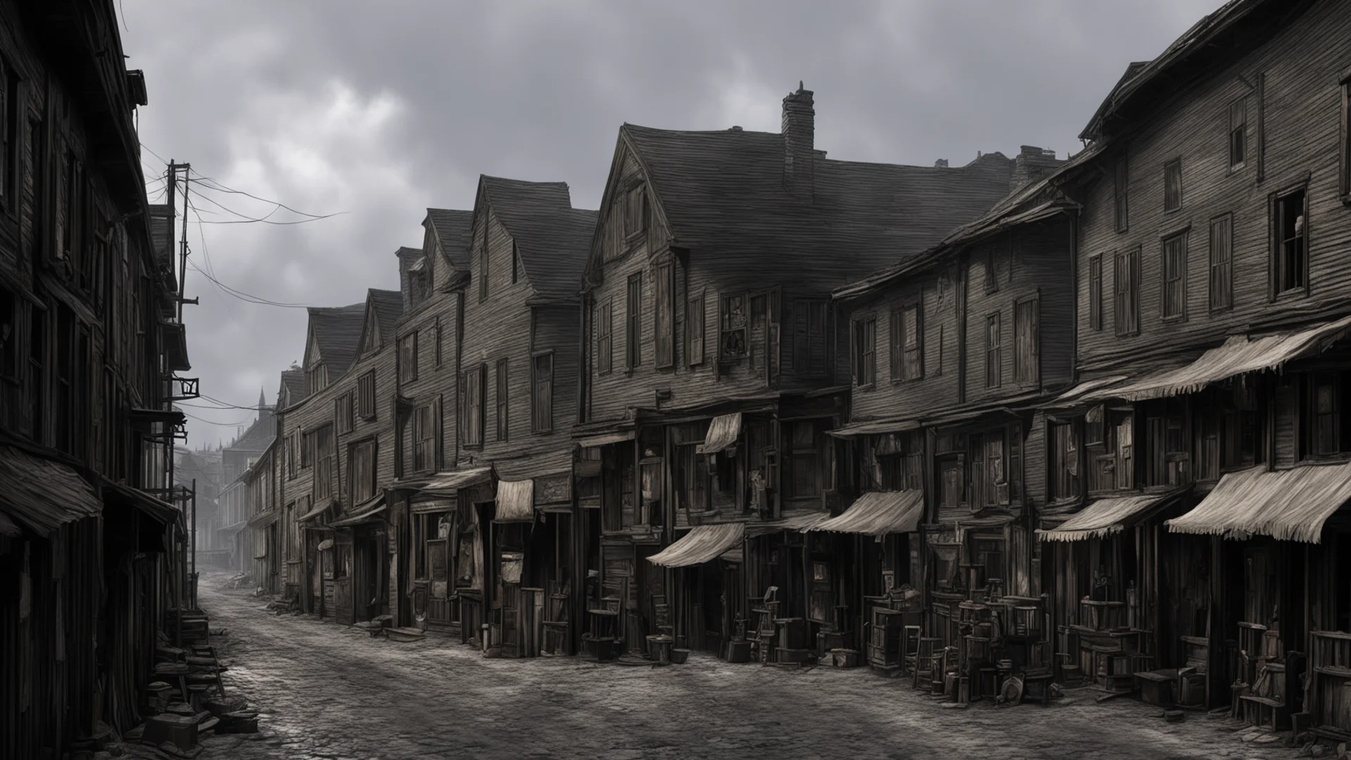 old 1800s town realistic detailed reconstruction shops muddy streets scary dark aesthetic gritty amazing awesome portrait 2 wide