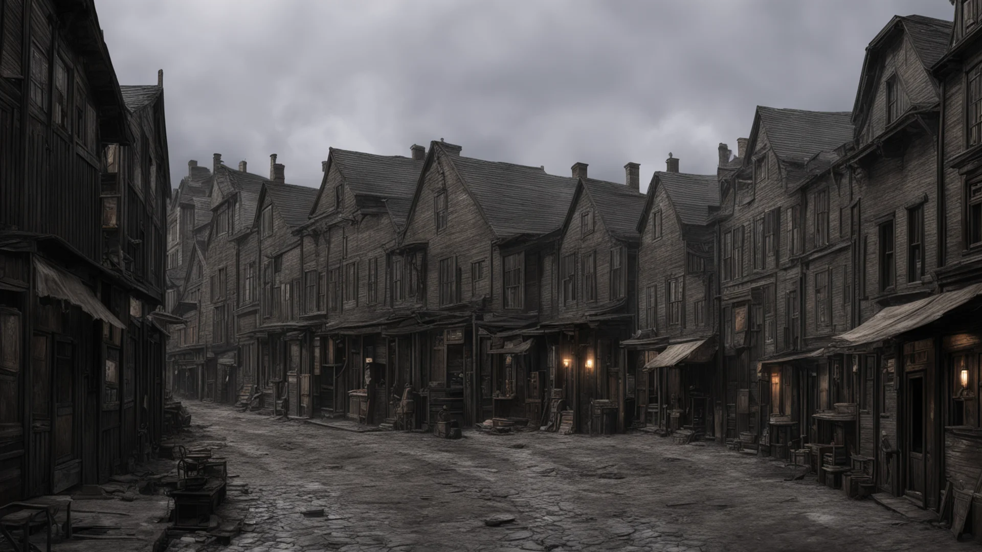 old 1800s town realistic detailed reconstruction shops muddy streets scary dark aesthetic gritty confident engaging wow artstation art 3 wide
