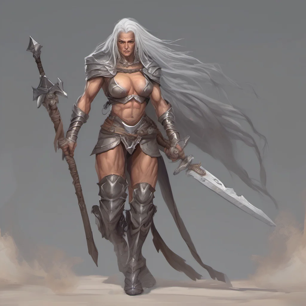 old female muscled fantasy warrior with long grey hair amazing awesome portrait 2
